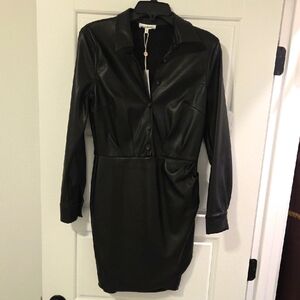 Heartloom Black Faux Leather Shirt Dress Charlize